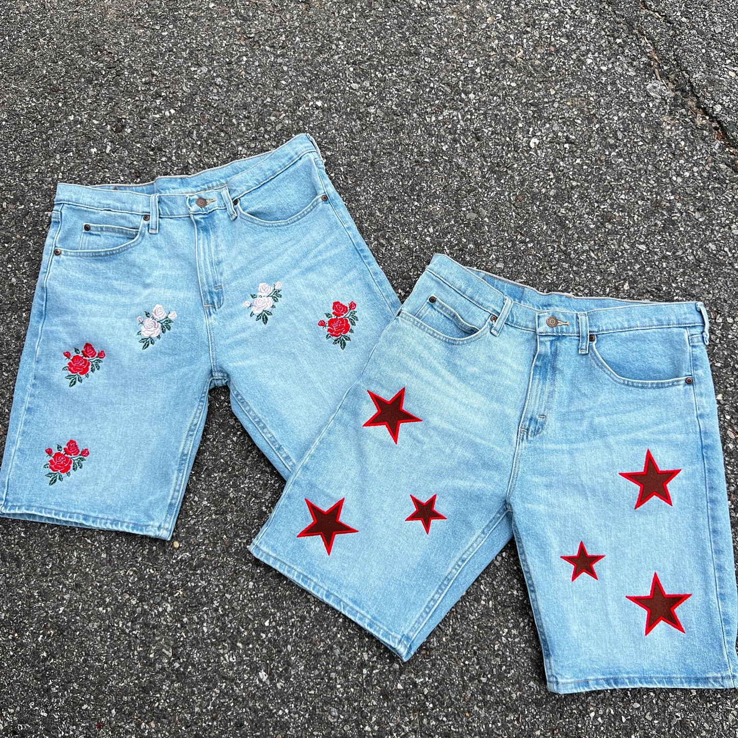 Star Embroidered Denim Short