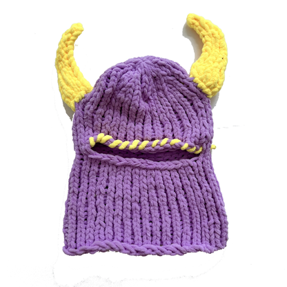 Devil Crochet Ski Mask - Purple/Yellow