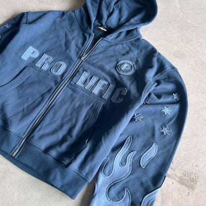 Fabric Patch Hoodie - Blue/Blue