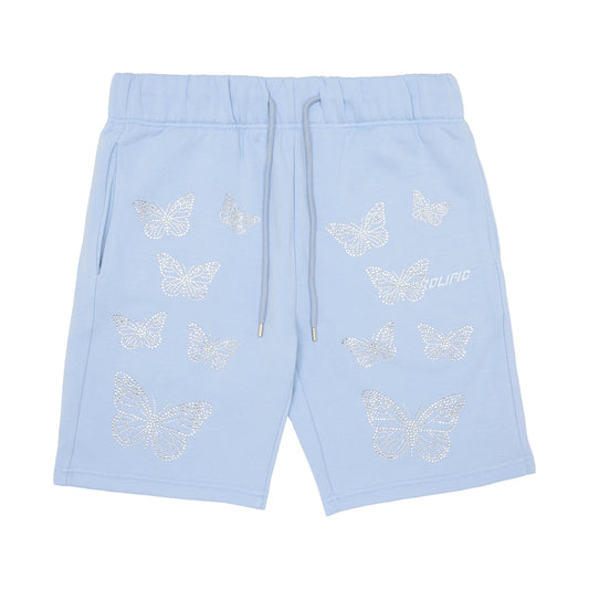 Butterfly Rhinestone Shorts - Light Blue