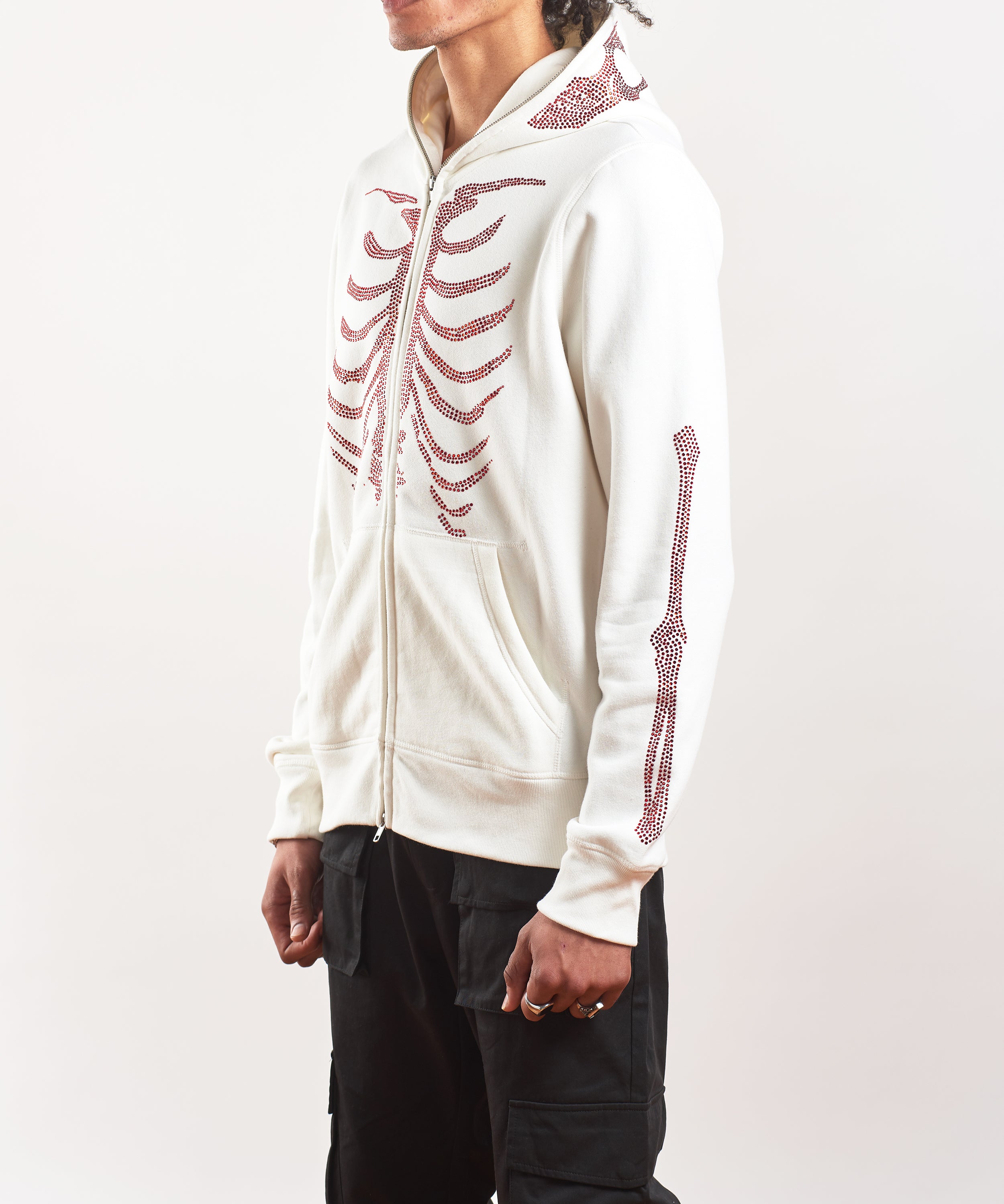 Skeleton Rhinestone Full Zip Hoodie - White – Prolific